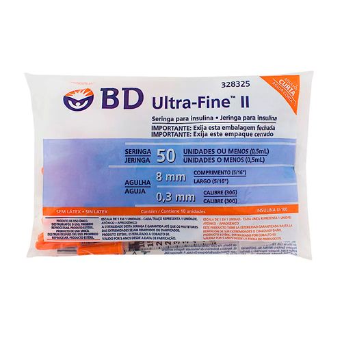 Seringa BD insulina Ultra-Fine 50ui com 10 unidades agulha 8mm
