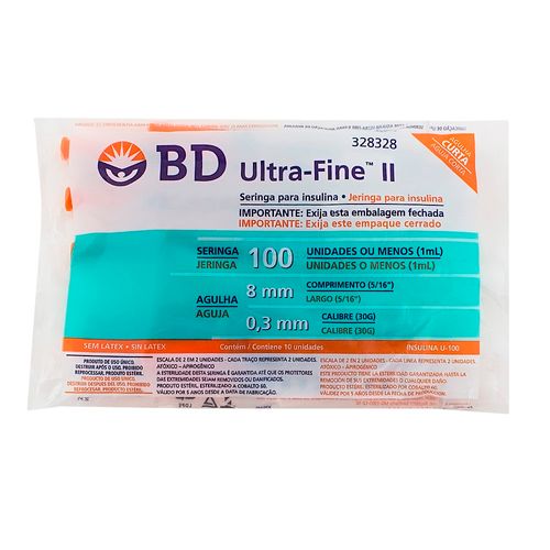 Seringa BD Insulina Ultra-Fine 100ui com 10 Unidades Agulha 8mm