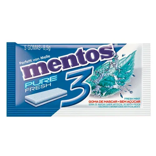 Chiclete Mentos 3 sachet mint com 5 gomas
