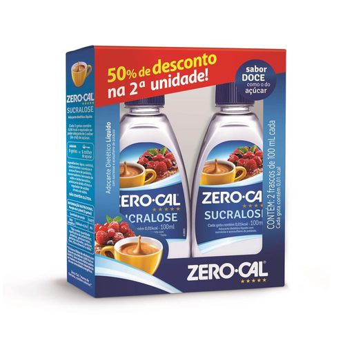 Adoçante Zero-Cal Sucralose 100ml com 2 Unidades 50% de Desconto na 2ª Unidade