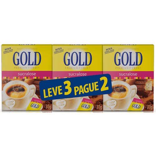 Adoçante Gold sucralose pó leve 3 e pague 2 com 50 unidades cada