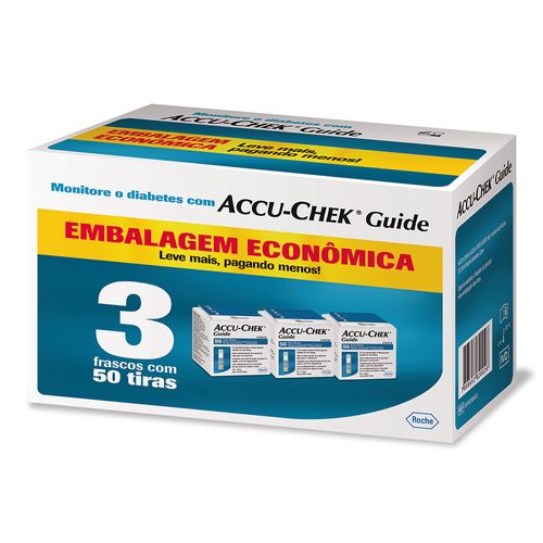 Kit Tiras Teste Accu-Chek Guide Com 3 Fracos Com 50 Unidades Cada