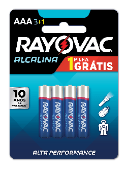 Kit Pilhas Rayovac Alcalina AAA Palito Com 3 Unidades + 1 Unidade Grátis