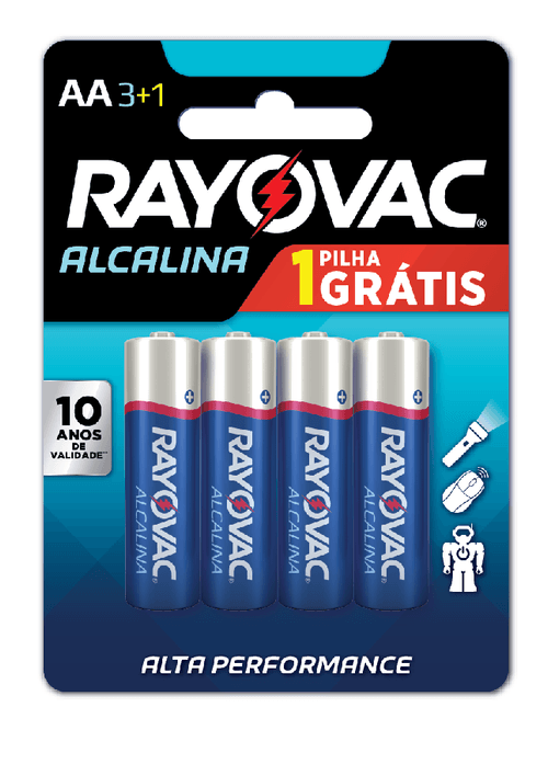 Kit Pilhas Rayovac Alcalina AA Pequena Com 3 Unidades + 1 Unidade Grátis