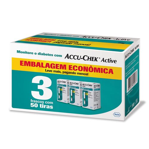 Kit Tiras Teste Accu-Chek Active Com 3 Frascos Com 50 Tiras Cada