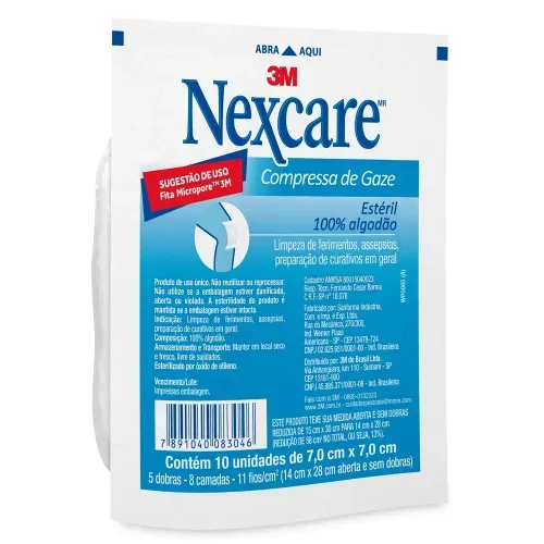 Gaze Nexcare Estéril com 10 Unidades
