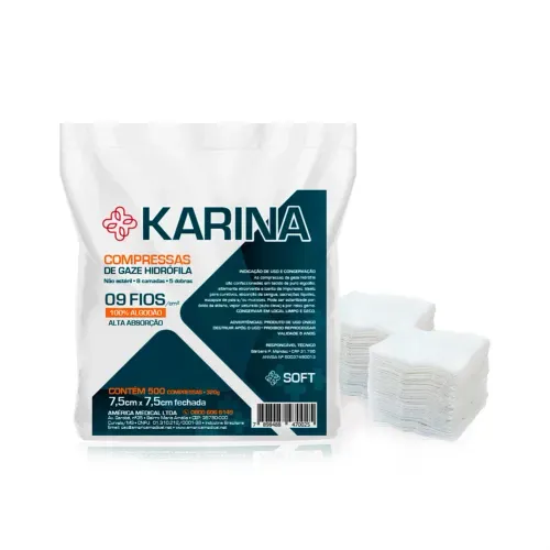 Compressas de Gaze Karina 9 Fios com 500 Unidades