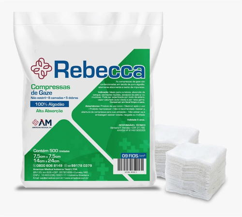 Compressas de Gaze Rebeca 9 Fios com 500 Unidades