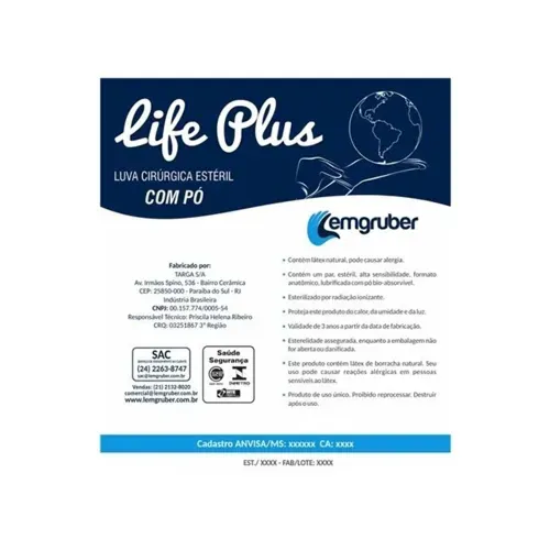 Luvas de Procedimentos Cirúrgicas Lemgruber Life Plus Par Tamanho 8,0