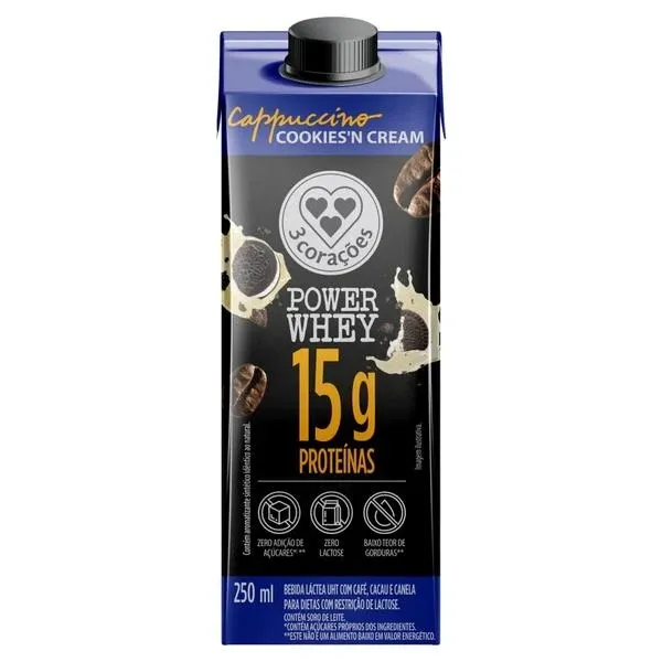 Bebida Láctea Três Corações Power Whey 250ml Sabor Cookies'n Cream