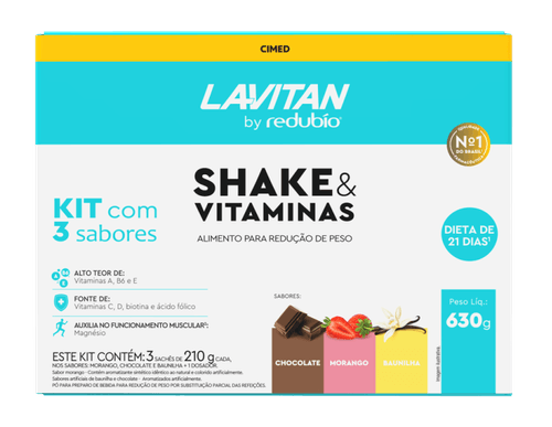 Kit Lavitan by Redubío Shake Chocolate, Baunilha e Morango 630g