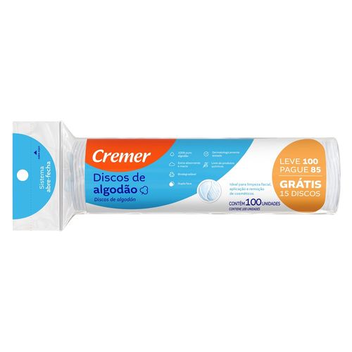 Algodao Em Disco Cremer Com 100 Unidades