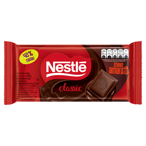 Chocolate Nestle Classic Meio Amargo Tablete 80g