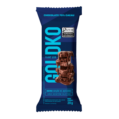 Barra de Chocolate 70% Cacau Zero Açucar Goldko 20g