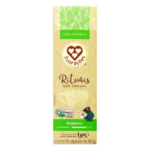 Estojo Três Corações Rituais Café Orgânico com 10 Cápsulas 8g