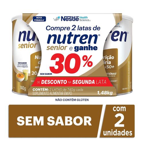 Kit Complemento Alimentar Nutren Senior Sem Sabor 1,48Kg Ganhe 30% de Desconto na Segunda Lata