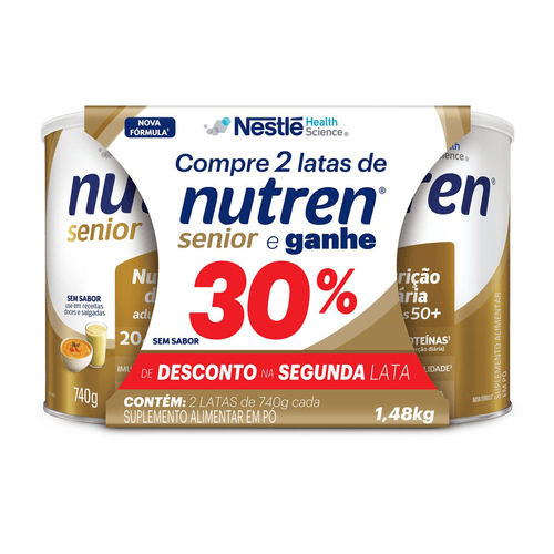 Kit Complemento Alimentar Nutren Senior Sem Sabor 1,48Kg Ganhe 30% de Desconto na Segunda Lata