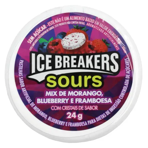 Pastilhas Ice Breakers Sour Mix Morango, Blueberry e Framboesa Sem Açucar 24g