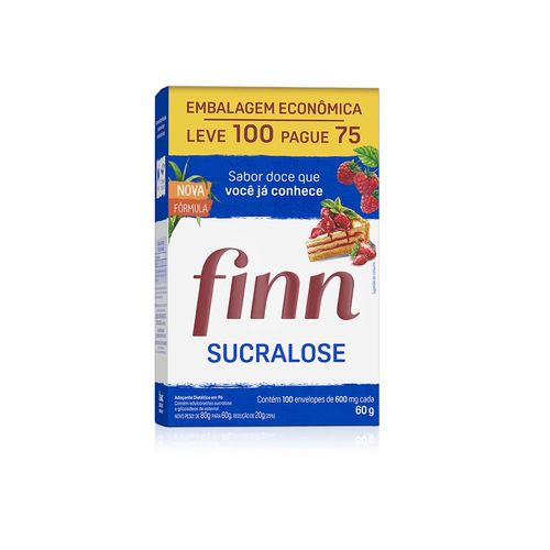 Adoçante Finn Sucralose Pó Leve 100 Pague 75 Envelopes 600mg