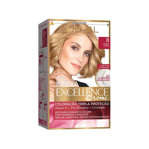 Tintura Creme Imédia Excellence 8 Louro Claro kit