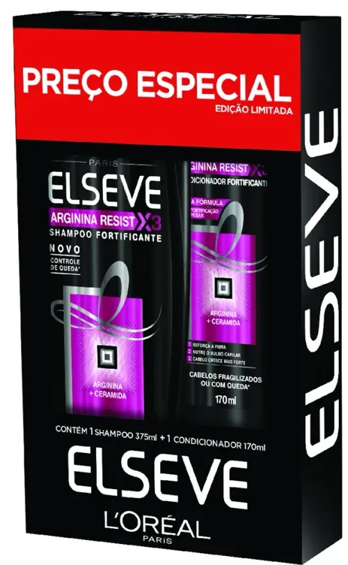 Kit Shampoo 375ml + Condicionador 170ml Elseve Arginina Resist X3