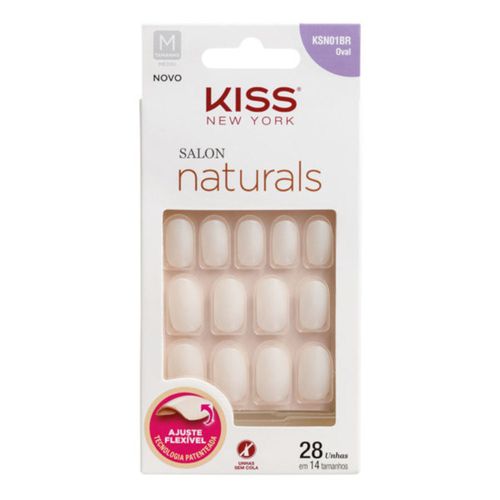 Unhas Postiças Kiss New York salon natural médio oval com 28 unhas