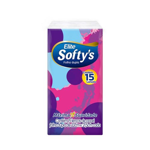 Kit Lenço de Papel Softy's Elite Bolso com 15 Unidades