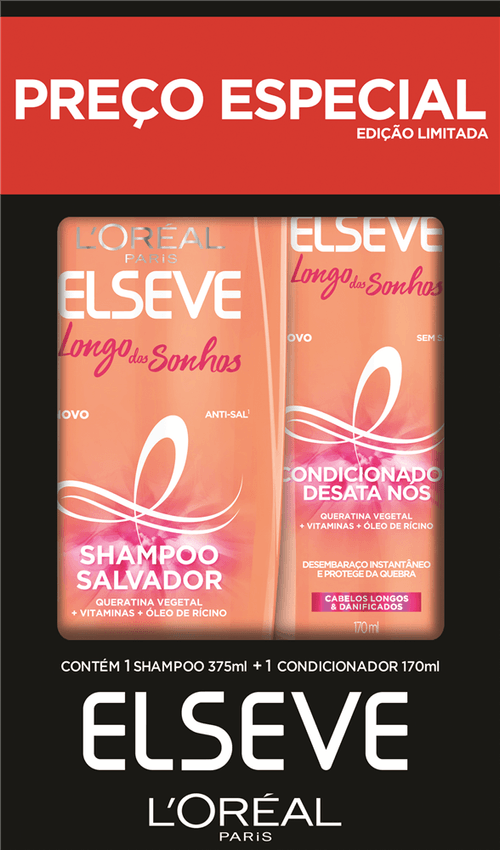 Kit Shampoo 375ml + Condicionador 170ml Elseve Longo dos Sonhos