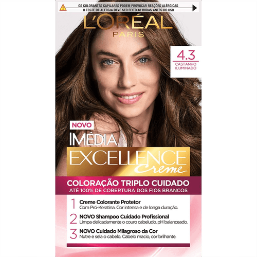 Tintura Creme Imédia Excellence 4.3 Castanho Iluminado Kit