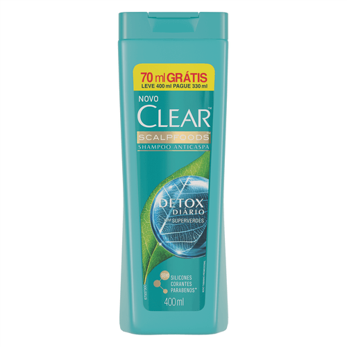 Shampoo Clear Detox Diário Leve 400ml Pague 330ml