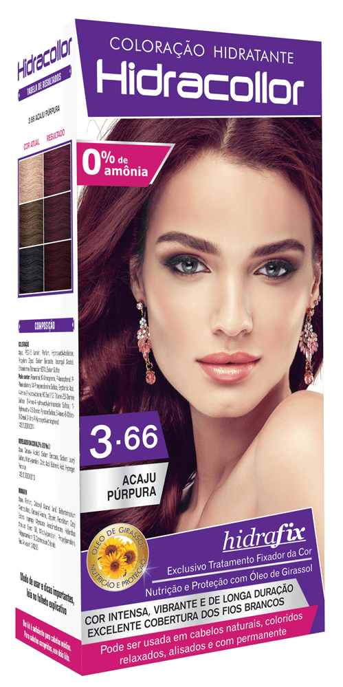 Tintura Creme Kit Hidracollor Acaju Púrpura 3.66