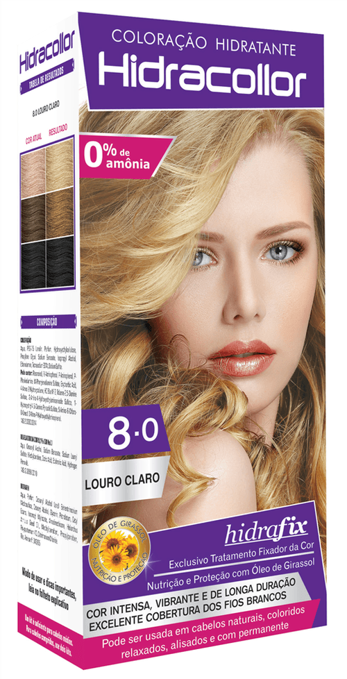 Tintura Creme Kit Hidracollor Louro Claro 8.0