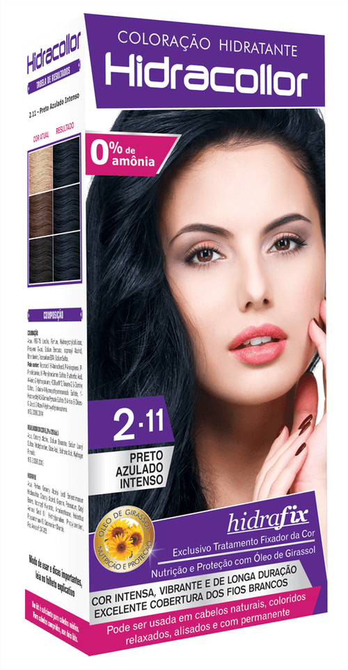 Tintura Creme Kit Hidracollor Preto Azulado Intenso 2.11