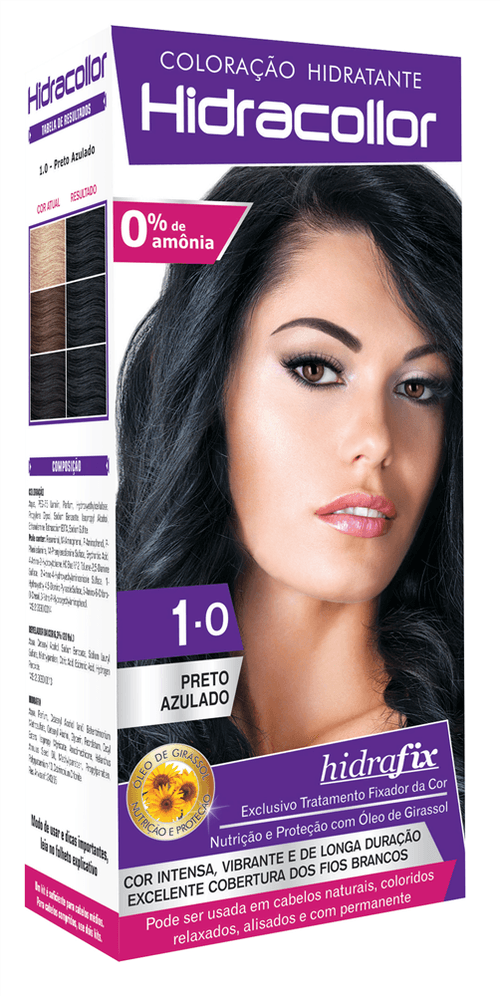 Tintura Creme Kit Hidracollor Preto Azulado 1.0