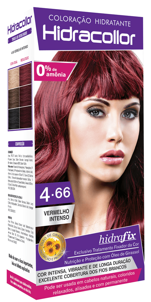Tintura Creme Kit Hidracollor Vermelho Intenso 4.66