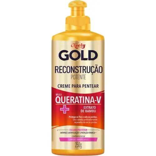 Creme Para Pentear Niely Gold Reconstrução Pontente Max Queratina-V + Extrato de Bambu 250g