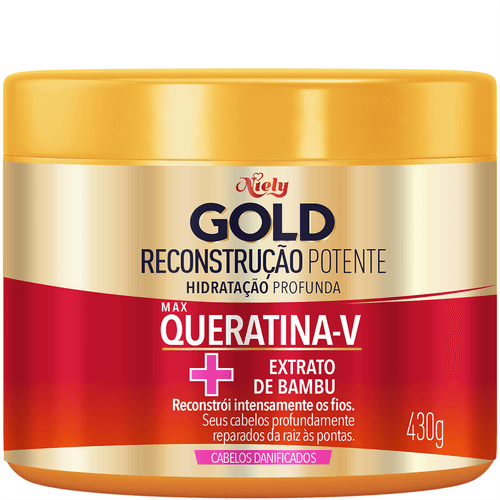 Creme de Tratamento Niely Gold Reconstrução Potente Queratina-V + Extrato de Bambu 430g