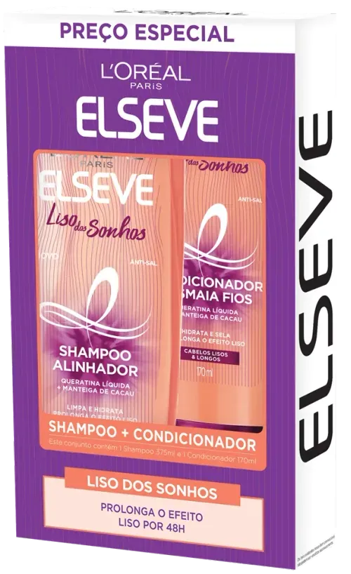 Kit Shampoo 375ml + Condicionador 170ml Elseve Liso dos Sonhos