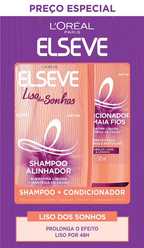 Kit Shampoo 375ml + Condicionador 170ml Elseve Liso dos Sonhos