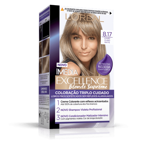 Tintura Creme Imédia Excellence Blonde Supreme 8.17 Louro Claro Matte kit