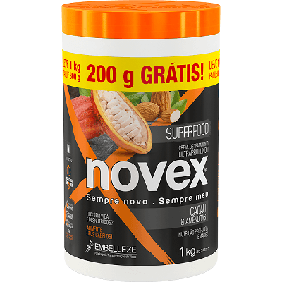 Creme de Tratamento Novex Superfood Cacau e Amêndoas 1KG Grátis 200G