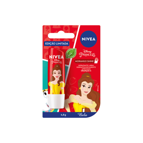 Protetor Labial Nivea Lip Care Morango Shine Disney Bela 4,8g