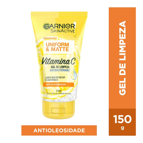 Gel de Limpeza Facial Garnier Antibacteriano Uniform & Matte Vitamina C 150ml