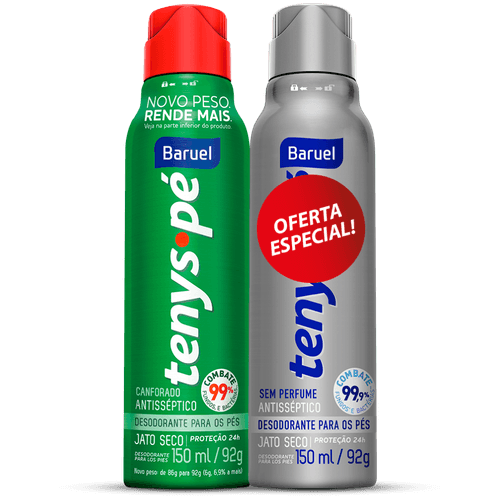Kit Baruel Tenys Pé Jato Seco Canfora + Tenys Pé Sem Perfume 150ml Oferta Especial