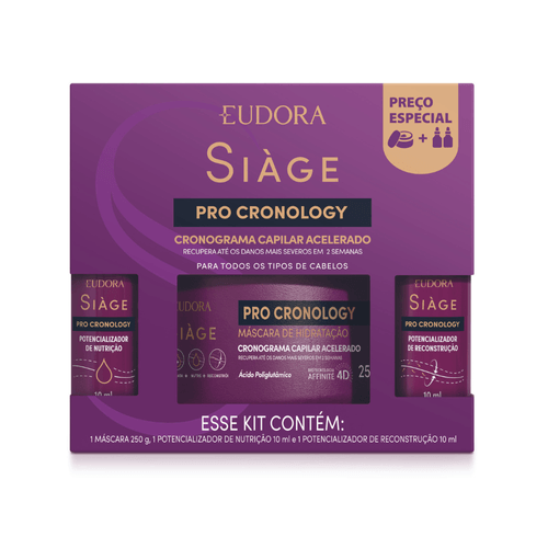 Kit Siage Pro Cronology Máscara 250g+ 1 Potencializador de Nutrição 10ml + 1 Potencializador de Reconstrução 10ml