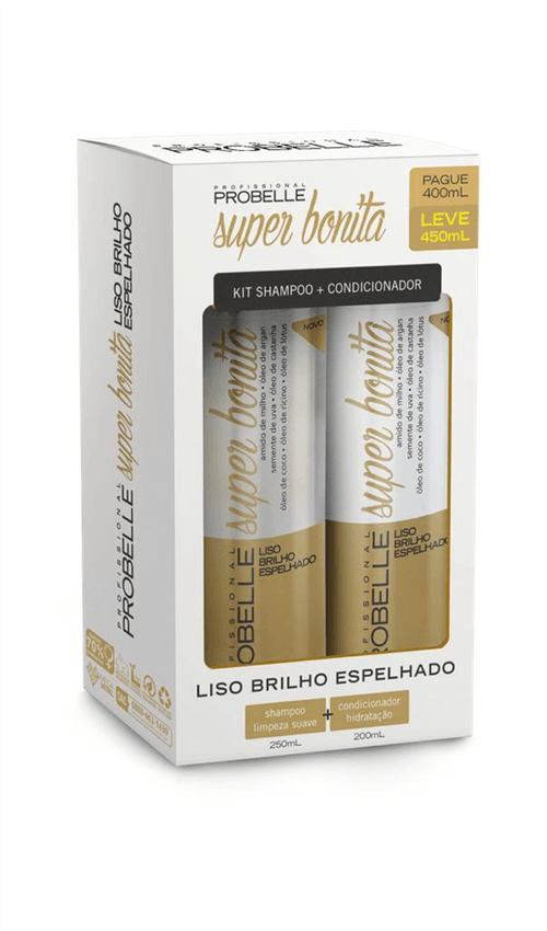 Kit Probelle Shampoo+ Condicionador 400ml Liso Brilho Espelhado