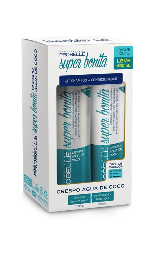 Kit Probelle Shampoo+ Condicionador 400 ml Crespo Agua de Coco