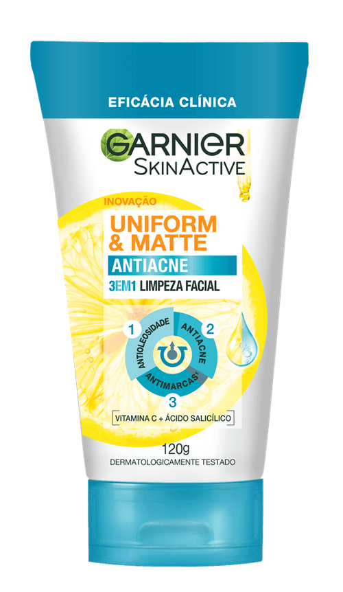 Esfoliante Garnier Uniform & Matte Antiacne 3 em 1 Limpeza Facial 120g