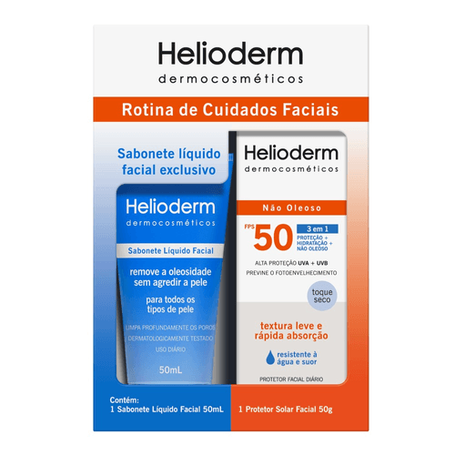 Kit Sabonete Líquido Facial Helioderm 50ml + Protetor Solar FPS50