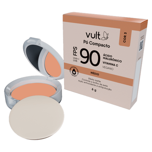 Vult Pó Compacto Efeito Matte FPS 90 3 Médio 6g